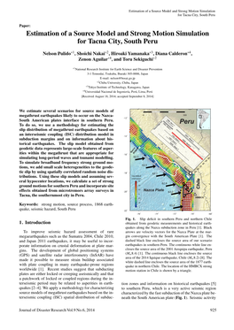 Estimation of a Source Model and Strong Motion Simulation for Tacna City, South Peru