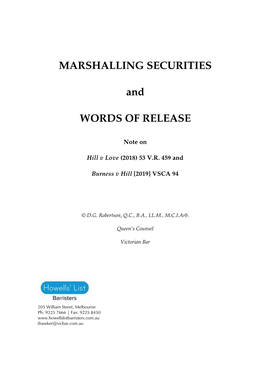 MARSHALLING SECURITIES and WORDS of RELEASE