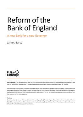 Reform of the Bank of England a New Bank for a New Governor
