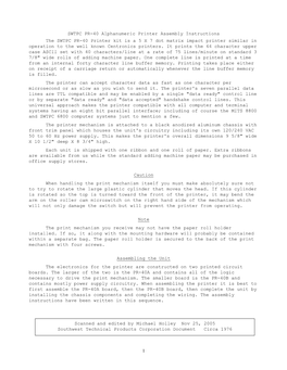 SWTPC PR-40 Alphanumeric Printer Assembly Instructions