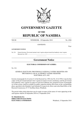 Government Gazette Republic of Namibia