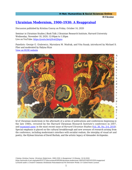 Ukrainian Modernism, 1900–1930: a Reappraisal