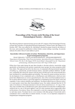 Proceedings of the Twenty-Sixth Meeting of the Israel Entomological Society—Abstracts