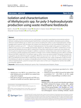 Isolation and Characterisation of Methylocystis Spp. for Poly-3