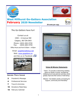 West Hillhurst Go-Getters Association February 2020 Newsletter .50 Cents Per Copy