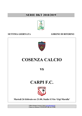 COSENZA CALCIO Vs CARPI F.C