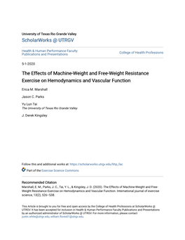 The Effects of Machine-Weight and Free-Weight Resistance Exercise on Hemodynamics and Vascular Function