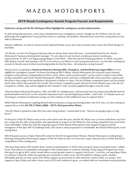2019 Mazda Contingency Awards Program Payouts and Requirements