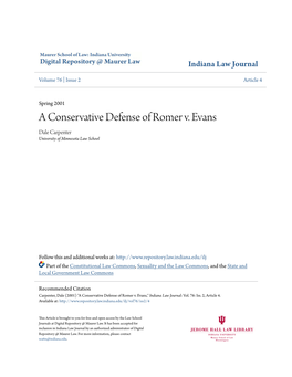 A Conservative Defense of Romer V. Evans Dale Carpenter University of Minnesota Law School