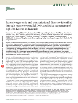 Extensive Genomic and Transcriptional Diversity Identified Through Massively Parallel DNA and RNA Sequencing of Eighteen Korean Individuals