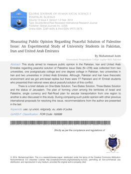 Measuring Public Opinion Regarding Peaceful Solution of Palestine Issue