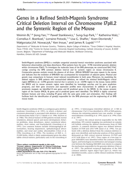 Genes in a Refined Smith-Magenis Syndrome Critical Deletion Interval on Chromosome 17P11.2 and the Syntenic Region of the Mouse