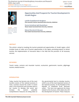 Opportunities and Prospects for Tourism Development in Jizzakh