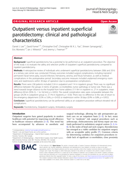 Outpatient Versus Inpatient Superficial Parotidectomy: Clinical and Pathological Characteristics Daniel J