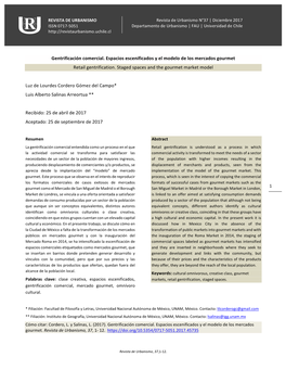 Gentrificación Comercial. Espacios Escenificados Y El Modelo De Los Mercados Gourmet Retail Gentrification. Staged Spaces and the Gourmet Market Model