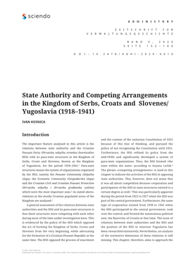 State Authority and Competing Arrangements in the Kingdom of Serbs, Croats and Slovenes/ Yugoslavia (1918–1941)