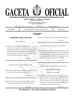 Gaceta Oficial Órgano Del Gobierno Del Estado De Veracruz De Ignacio De La Llave Director General De La Editora De Gobierno Martín Quitano Martínez