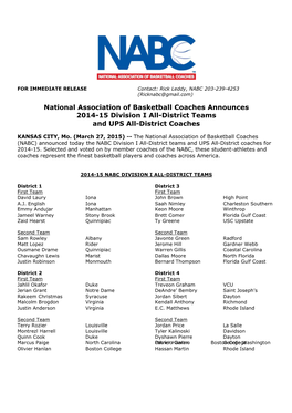 2014-15 NABC-Division I ALL-DISTRICT TEAMS and Coaches