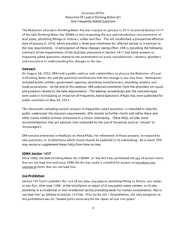 Summary of the Reduction of Lead in Drinking Water Act and Frequently Asked Questions