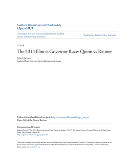 The 2014 Illinois Governor Race: Quinn Vs Rauner John S