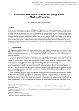 Efficient Software Tools in the Renewable Energy Domain: Maple and Maplesim