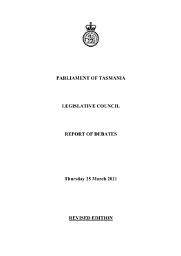 Legislative Council Thursday 25 March 2021