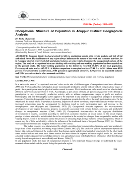 Occupational Structure of Population in Anuppur District: Geographical Analysis Dr
