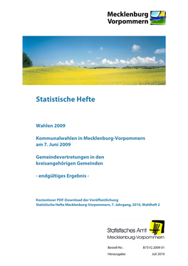 Wahlen 2009 Kommunalwahlen in Mecklenburg-Vorpommern Am 7