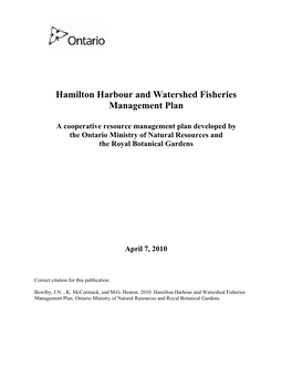 Hamilton Harbour and Watershed Fisheries Management Plan