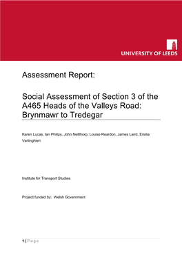 Social Assessment of Section 3 of the A465 Heads of the Valleys Road: Brynmawr to Tredegar