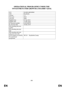 Operational Programme Under the 'Investment For