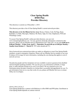 Clear Spring Health HMO Plan Provider Directory