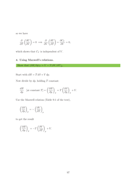 ( ∂U ∂T ) = ∂CV ∂V = 0, Which Shows That CV Is Independent of V . 4