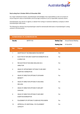 Stock Voting from 1 October 2016 to 31 December 2016