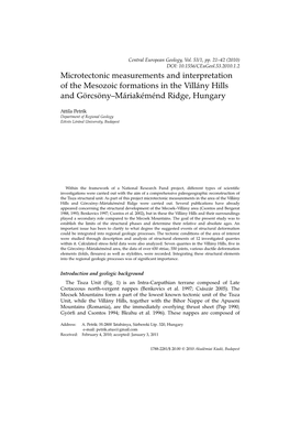 Microtectonic Measurements and Interpretation of the Mesozoic Formations in the Villány Hills and Görcsöny–Máriakéménd Ridge, Hungary