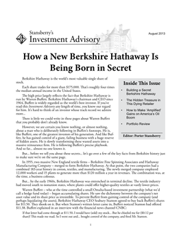 How a New Berkshire Hathaway Is Being Born in Secret Berkshire Hathaway Is the World’S Most Valuable Single Share of Stock