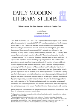 1 Milton's Aevum: the Time Structure of Grace in Paradise Lost Ayelet Langer University of Haifa Alanger@Univ.Haifa.Ac.Il