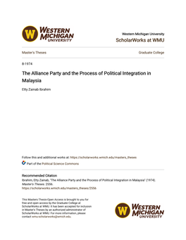 The Alliance Party and the Process of Political Integration in Malaysia