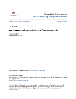 Verizon Wireless Communications: a Financial Analysis