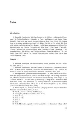 Introduction 1. Samuel P. Huntington, “Civilian Control of the Military: A