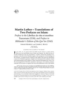 Martin Luther—Translations of Two Prefaces on Islam
