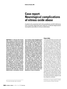 Neurological Complications of Nitrous Oxide Abuse