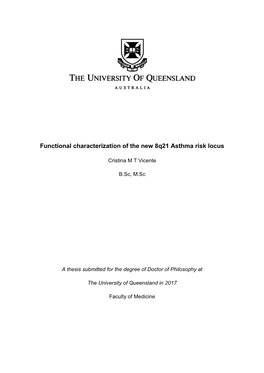 Functional Characterization of the New 8Q21 Asthma Risk Locus