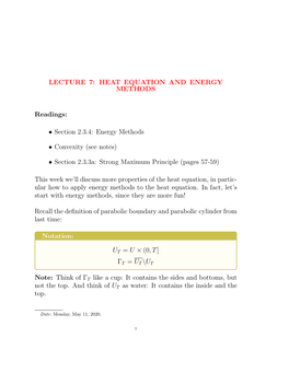 LECTURE 7: HEAT EQUATION and ENERGY METHODS Readings