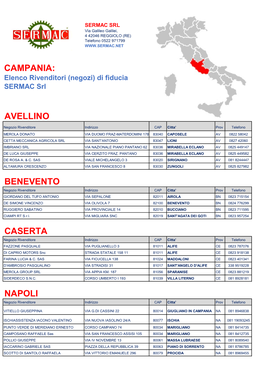 CAMPANIA: Elenco Rivenditori (Negozi) Di Fiducia SERMAC Srl