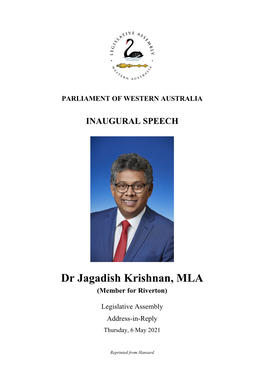 Dr Jagadish Krishnan, MLA (Member for Riverton)