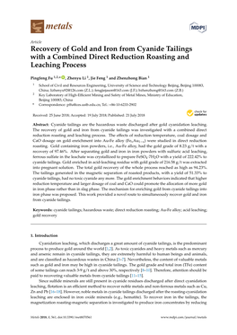 Recovery of Gold and Iron from Cyanide Tailings with a Combined Direct Reduction Roasting and Leaching Process