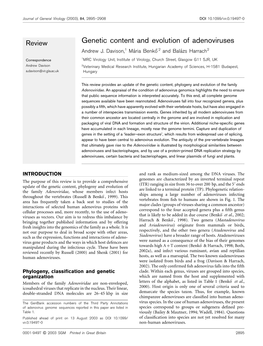 Genetic Content and Evolution of Adenoviruses Andrew J