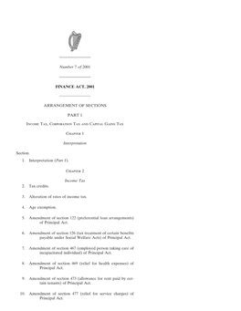 Finance Act, 2001 ———————— Arrangement Of