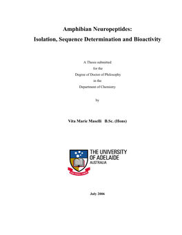 Amphibian Neuropeptides: Isolation, Sequence Determination and Bioactivity